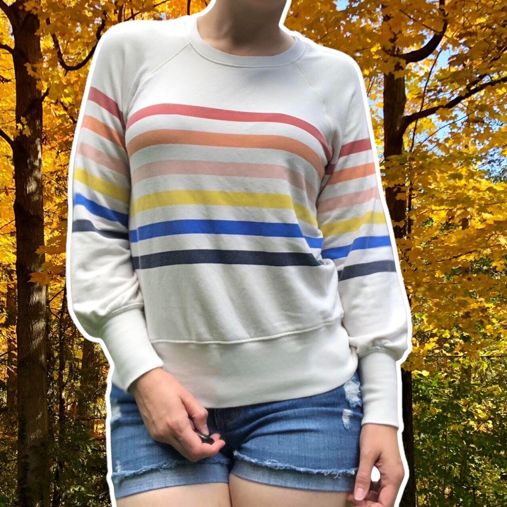 Sundry Retro Rainbow Stripe Sweatshirt, Size Medium